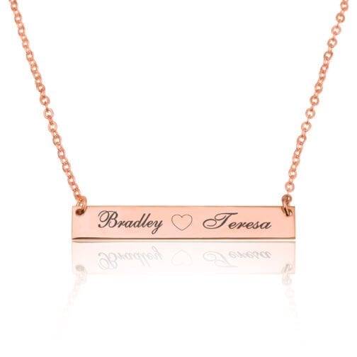 Bar Necklace With Engraved Heart And Names - Beleco Jewelry