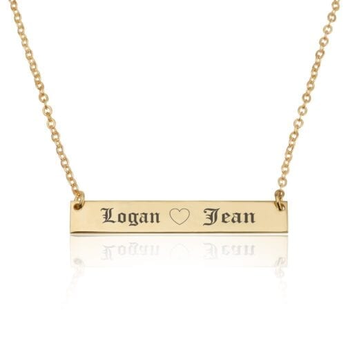 Bar Necklace With Engraved Heart And Names - Beleco Jewelry