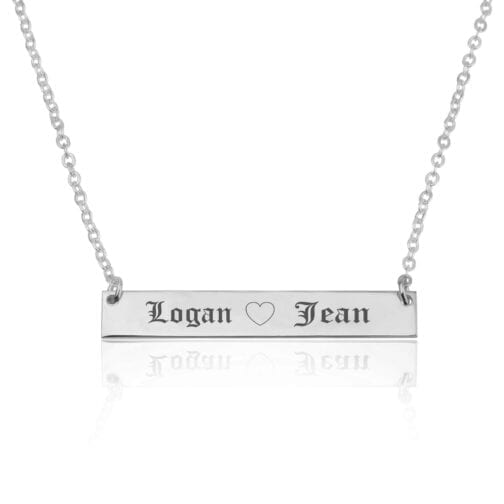 Bar Necklace With Engraved Heart And Names - Beleco Jewelry