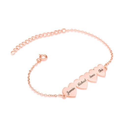 Custom Four Hearts Name Bracelet - Beleco Jewelry