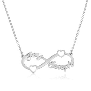 Custom Infinity Necklace With Two Names And Two Hearts - Beleco Jewelry