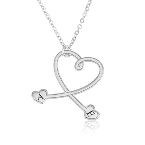 Custom Stethoscope Initial Necklace with Hearts - Beleco Jewelry