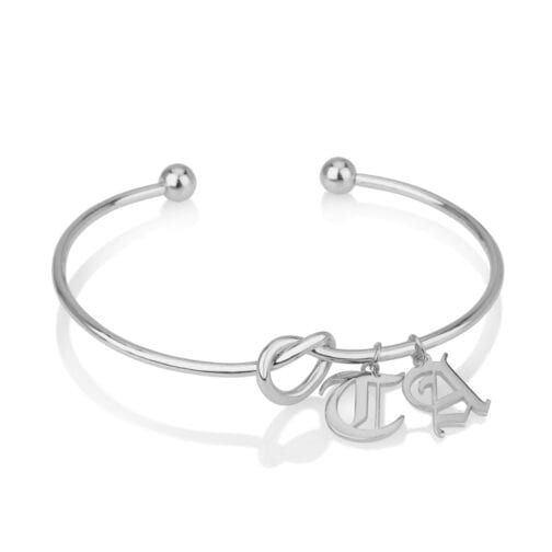 Customize Old English Font Initial Charm Bangle - Beleco Jewelry