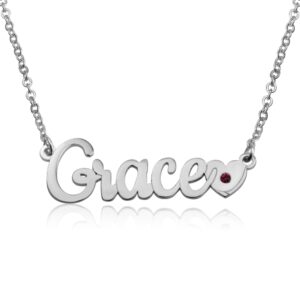 Nameplate Necklace With Heart And Birthstone - Beleco Jewelry