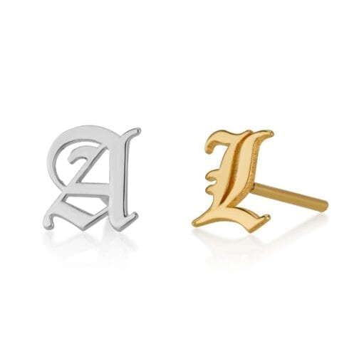 Old English Initial Stud Earrings - Beleco Jewelry