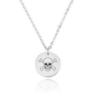 Skull Engraving Disc Necklace - Beleco Jewelry